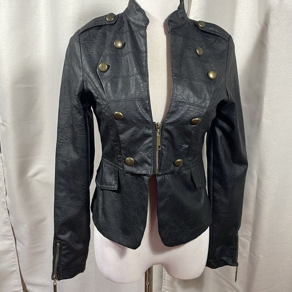 Ashly textured vegan leather Military Jacket - Picture 3 of 13